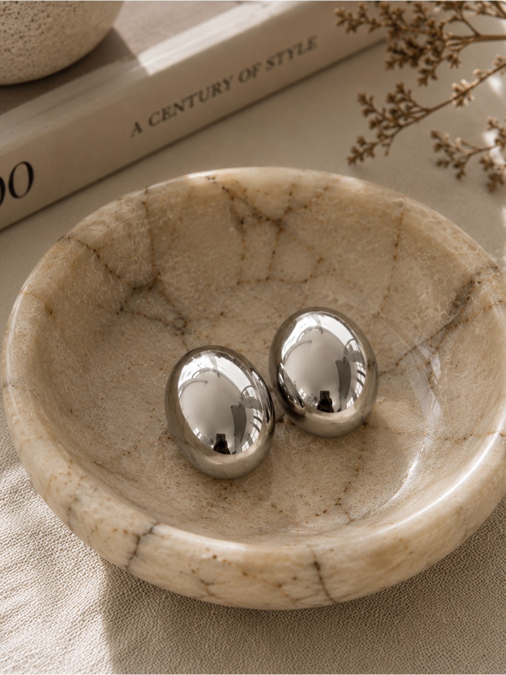 Bold Silver Dome Statement Earrings - Women's Fashion Jewelry  minimalist Studs